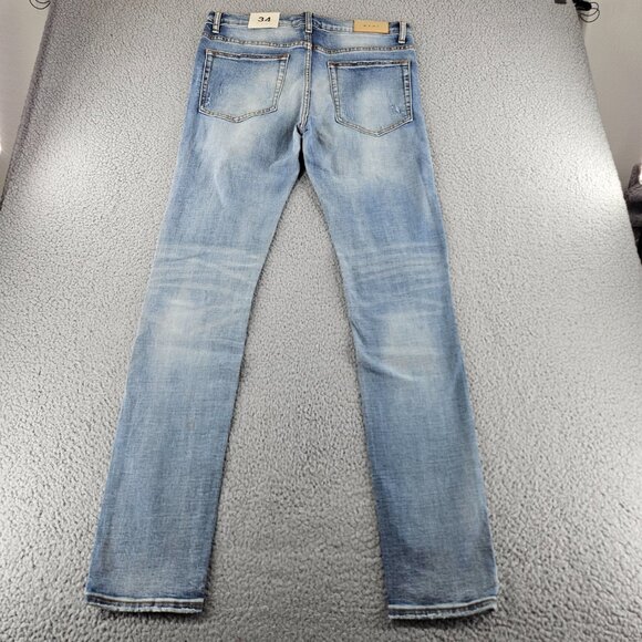 MNML Jeans Mens 34 Blue X203 Stretch Denim Distressed Ripped Slim Fit Pants - Picture 14 of 16